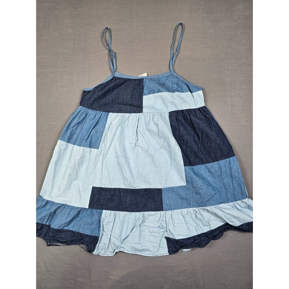 Patchwork Denim Blue Sleeveless Top Le Lis 100% Cotton Womens M